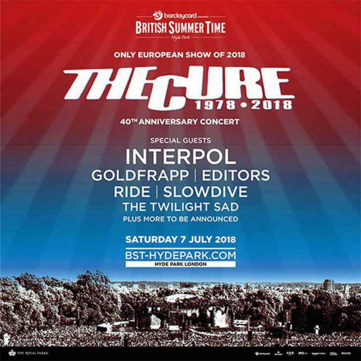 The Cure live στο Λονδίνο στις 7/7/2018, μαζί με ένα απίστευτο line-up, γιορτάζουν τα 40 χρόνια πορείας τους